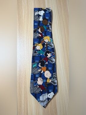 Classic Peanuts Cartoon Computer Pattern Tie - Blue